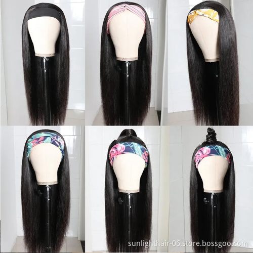 VIP hair Headband Wig Human Hair Straight Wig No PrePlucked Hairline  Remy Brazilian Non Lace Front Wigs For Black Women